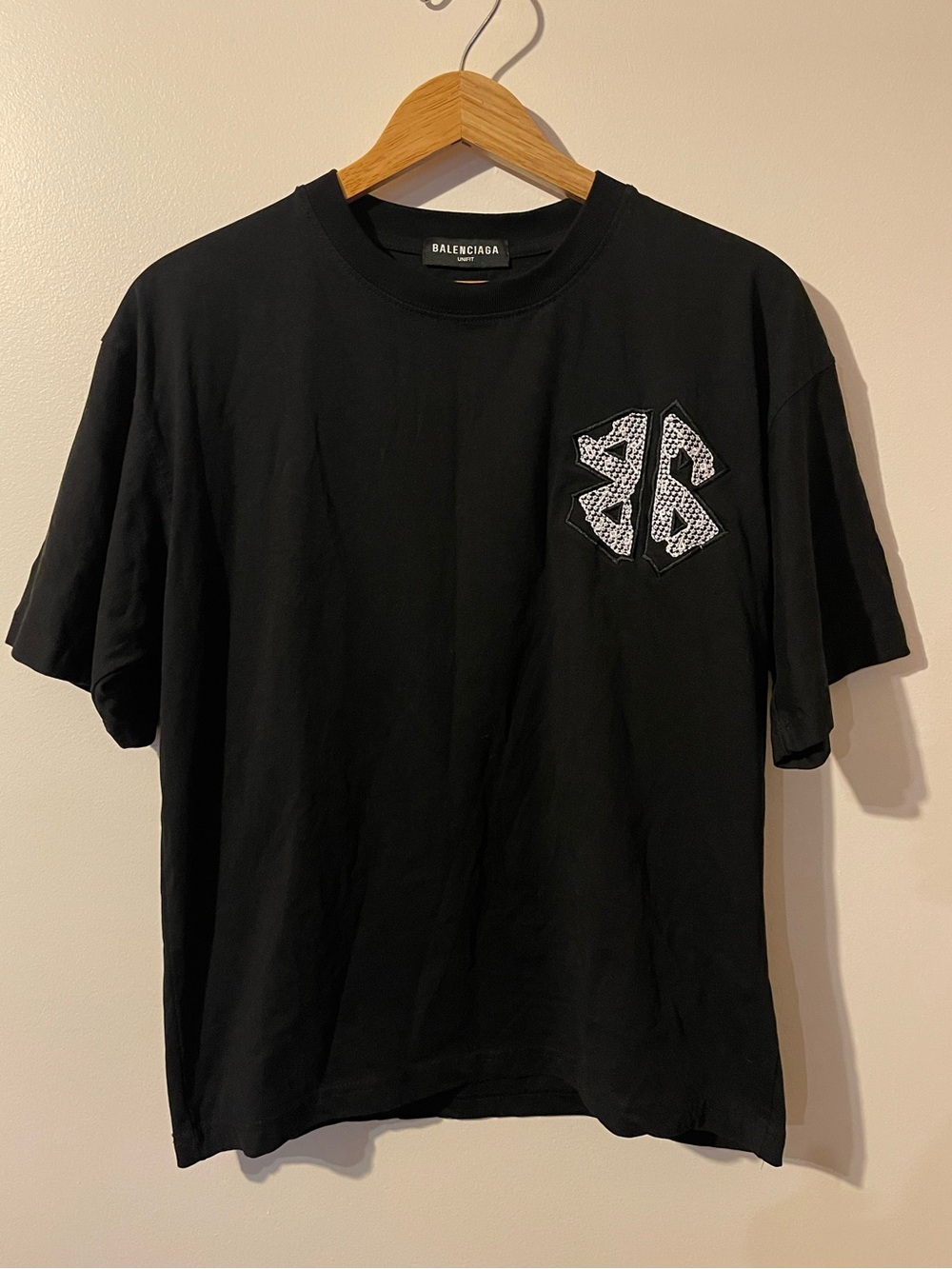 Balenciaga UNIFIT BB Lace Monogram Patch Graphic T-Shirt Black Size Unifit